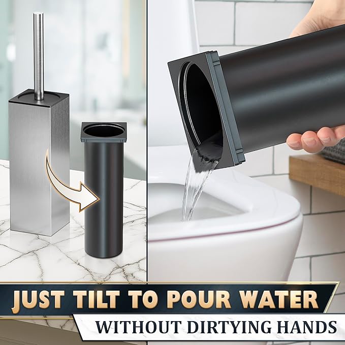 Silver Toilet Brush and Holder Set Stainless Steel – Square Design Toilet Bowl - Image 8
