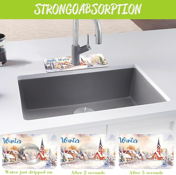 Chrismas Sink Faucet Absorbing Mat Hello Winter Sink Splash Guard Drying Mat - Image 5