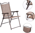Giantex Set of 2 Patio Folding Chairs, Outdoor Patio Dining Chairs w/Armrest, Sling Back, Metal Frame, Outside Use for Lawn Camping Garden Pool Beach Yard Lounge, No Assembly, Brown - Image 5
