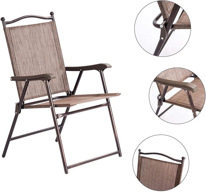 Giantex Set of 2 Patio Folding Chairs, Outdoor Patio Dining Chairs w/Armrest, Sling Back, Metal Frame, Outside Use for Lawn Camping Garden Pool Beach Yard Lounge, No Assembly, Brown - Image 5