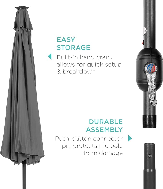 Best Choice Products 10ft Solar Polyester LED Lighted Patio Umbrella w/Tilt Adjustment and UV-Resistant Fabric - Image 6