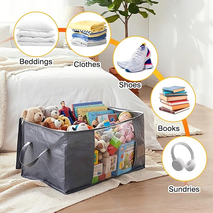 YGEOMER 90L Large Storage Bags 6 Pack Foldable Heavy Duty Blanket Clothes - Image 5