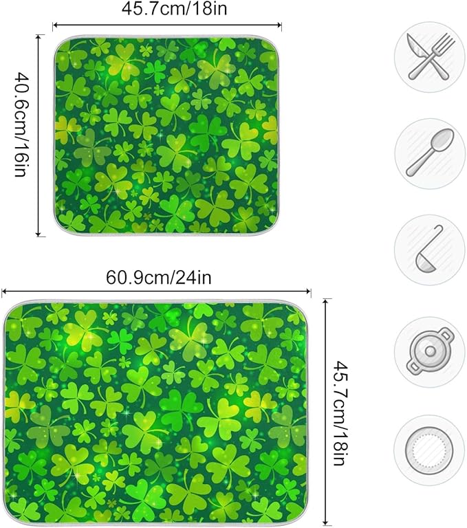 Qilmy St. Patrick's Day Shamrock Dish Drying Mat Water Absorption Tableware - Image 3