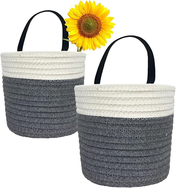 Cotton Rope Hanging Baskets for Organizing 2 Pcs Round Small Wall Basket by SOQKEEN