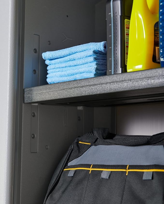Rubbermaid Wall Mounted Storage Cabinet with Doors 150-Pound Capacity Gray Lockable Three-Shelf Cubbard for Tools/Car Accessories/Cleaning in Home/Garage/Outdoor Areas - Image 8