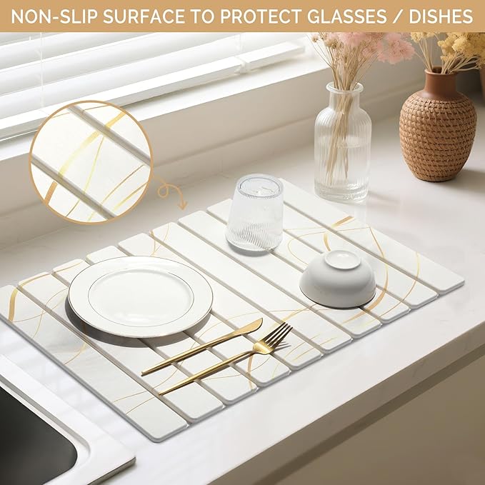 Large Stone Dish Drying Mat for Kitchen Counter, Water Absorbing Diatomaceous - Image 4