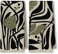 Abstract Dark sage Green and Black Boho Floral Kitchen Towels Set of 2 by Unknown