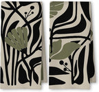 Abstract Dark sage Green and Black Boho Floral Kitchen Towels Set of 2 by Unknown