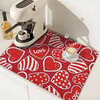 Valentines Day Dish Drying Mat for Kitchen Counter Red Polka Dot Stripe Love - Image 7