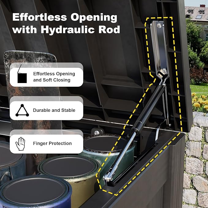 180 Gallon Outdoor Storage Box, Large Resin Deck Box for Patio Furniture Cushion Garden Tools, Waterproof and Lockable Design(Black) - Image 3