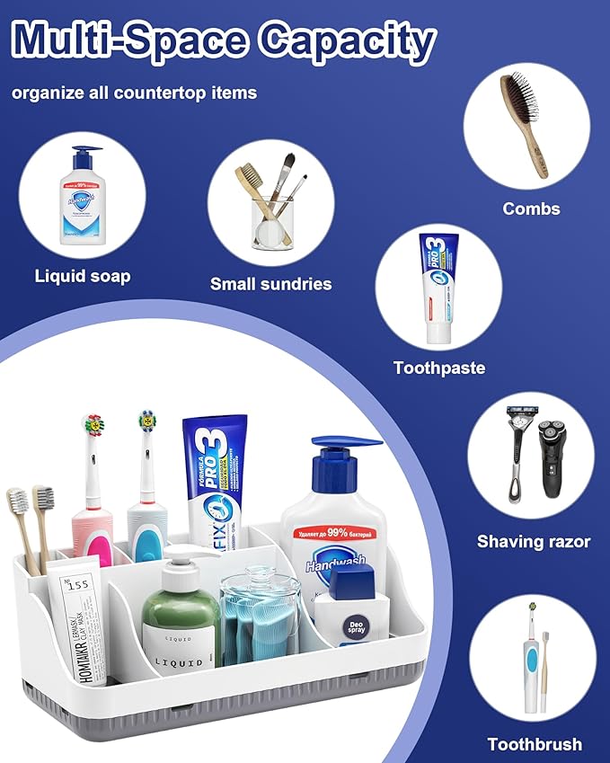 Bathroom Counter Organizer and Storage, 7 Slots Detachable Toothbrush Holders - Image 7