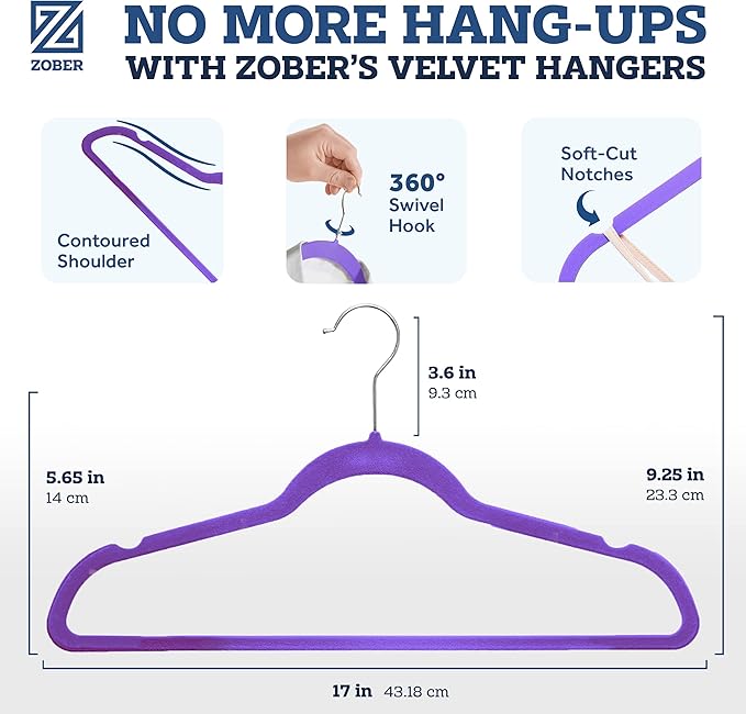 ZOBER Purple Velvet Hangers 50 Pack - Image 3