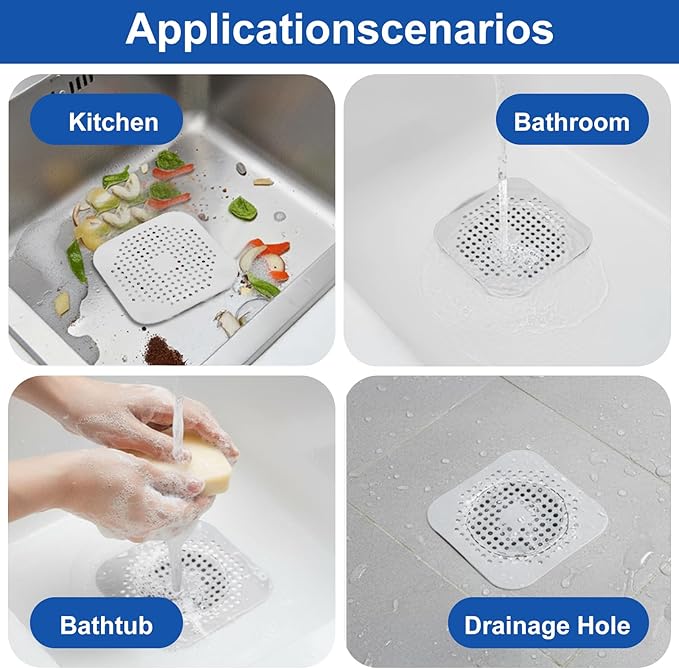 4Pcs Square Drain Cover for Shower, TPR Drain Hair Catcher Shower Drain Cover - Image 7