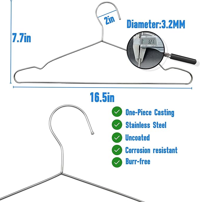 Wire Hangers 60 Pack, Heavy Duty, Space Saving, Stainless Steel, 16.5inches - Image 6