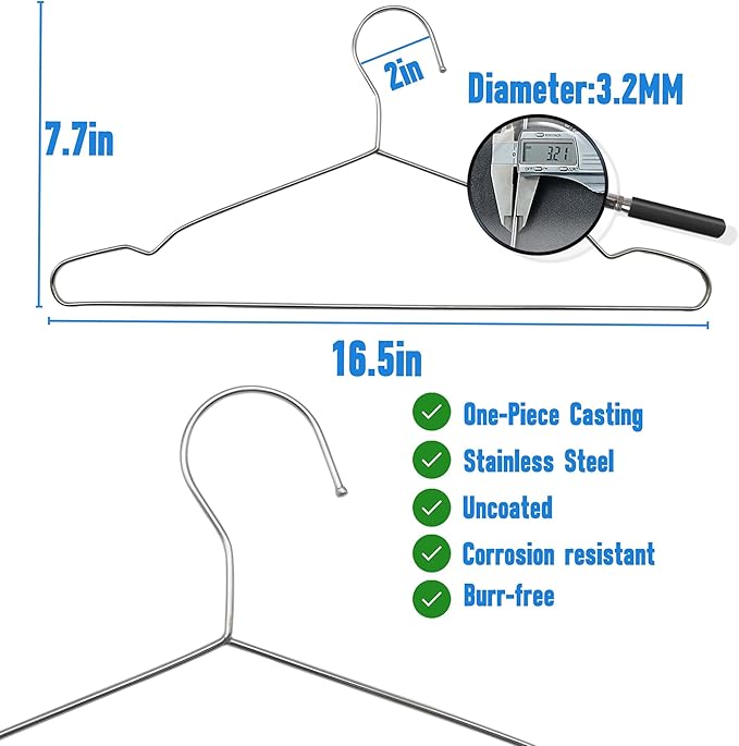 Wire Hangers 30 Pack, Heavy Duty, Space Saving, Stainless Steel, 16.5inches - Image 6