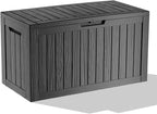 ROJIK Outdoor Storage Housing Deck Box - Waterproof Patio Furniture, Garden Tools, Cushions, Pool Accessories Storage Bench with Lockable Lid and Side Handles (Black 88 Gal) by ROJIK