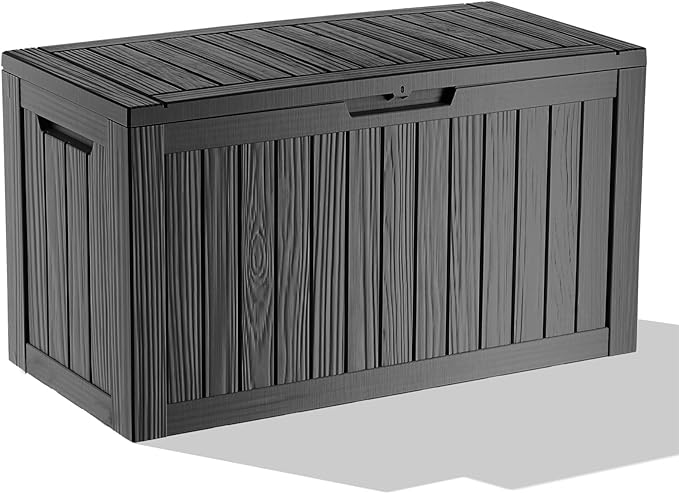 86 Gallon Outdoor Deck Box, Lockable Waterproof Outdoor Storage Boxes For Garden Tools,Indoor Cushions,Accessories Outside Storage Resin Weatherproof Container(Black) by MAIUSCOLI