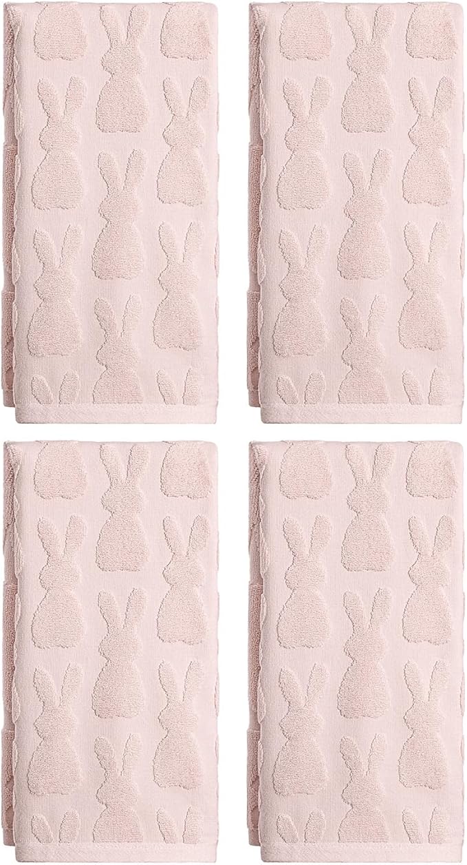 Artoid Mode 4 Pcs Pink 3D Rabbit Jacquard Easter Hand Towels by ArtoidMode