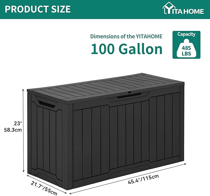 YITAHOME 100 Gallon Resin Deck Box, Weather Resistant Outdoor Storage Box, Lockable Indoor Outdoor Storage for Supplies and Essentials, Black - Image 7