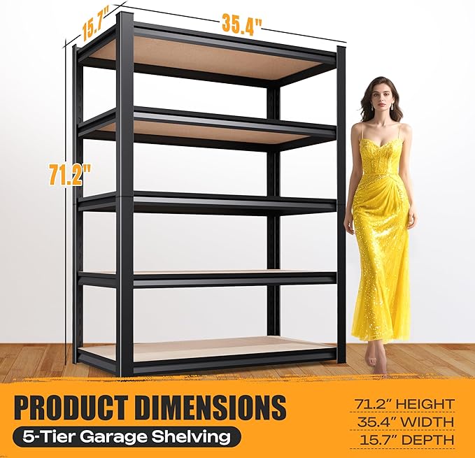 Set of 3 Garage Shelving Heavy Duty Storage Shelves, Metal Adjustable Shelving Unit, Utility Garage Organizer Shelf for Basement, Pantry, Kitchen, Warehouse,15.7" Dx35.4 Wx71.2 H, Black - Image 3
