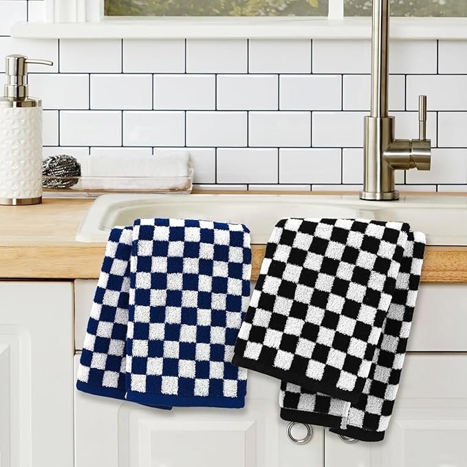 Jacquotha Hand Towels 4 Pack, Cotton Decorative Bathroom Hand Towel & Checkered - Image 3