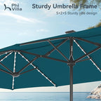 PHI VILLA 13ft Patio Umbrella with Solar-Powered 120 PCS LED Color-Changing Lights, Triple-Head Large Rectangle Umbrella Outdoor Patio for Table with Crank Lift,Cyan(No Base) - Image 5
