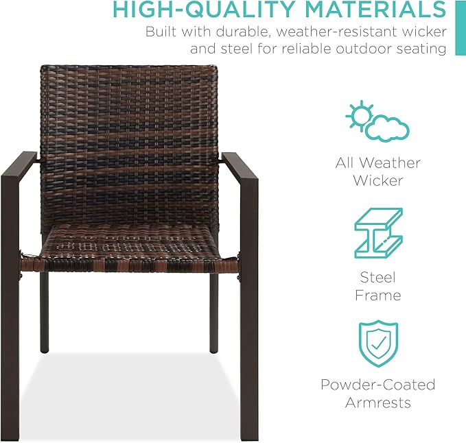 Best Choice Products Set of 2 Stackable Outdoor Wicker Dining Chairs All-Weather Firepit Armchair w/Armrests, Steel Frame for Patio, Deck, Garden, Yard - Brown - Image 4