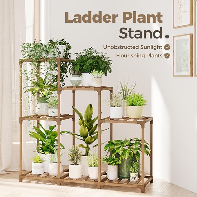Bamworld Plant Stand Indoor Wood Plant Shelf Outdoor Tiered Plant Rack for Multiple Plants Upgrade 3 Tiers 7 Potted Ladder Plant Holder Plant Table for Mulitiple Pots Boho Decor Home Decor for Window Balcony Living Room Gardening Gifts - Image 2