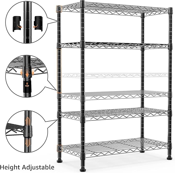 Xcity Storage Shelves, 4 Tier Heavy Duty Metal Shelving Unit, 1600 LBS Capacity Adjustable Steel Wire Shelf Organizer for Pantry, Kitchen, Garage, 14" D x 36" W x 54" H, Black - Image 4