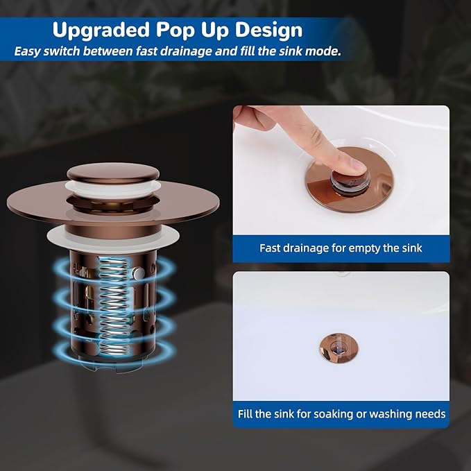 Hibbent 3 Pack 3 in 1 Bathroom Sink Drain Strainer, Universal Pop Up Stopper - Image 5