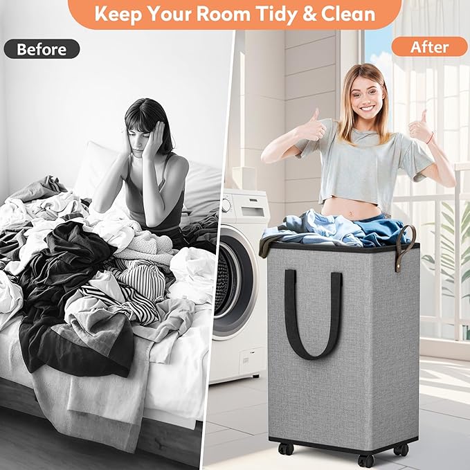 Laundry Basket with Wheels, Collapsible Laundry Baskets, Laundry Hamper with - Image 4