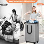 Laundry Basket with Wheels, Collapsible Laundry Baskets, Laundry Hamper with - Image 4