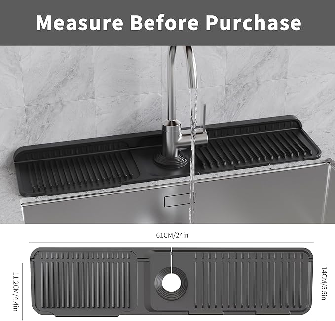 WAFT YEARN 24X5 Inch Silicone Durable Faucet Mat Kitchen Sink Splash Guard - Image 2