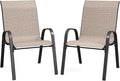 Patio Dining Chairs Set of 2, Outdoor Stackable Chairs, Breathable Seat and Alloy Steel Frame Fit for Backyard,Garden,Porch, Lawn，Poolside (Light Brown) by VonzoyHome