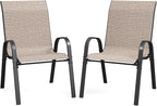 Patio Dining Chairs Set of 2, Outdoor Stackable Chairs, Breathable Seat and Alloy Steel Frame Fit for Backyard,Garden,Porch, Lawn，Poolside (Light Brown) by VonzoyHome