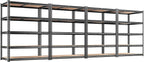 REIBII 2400LBS Storage Shelves 5 Tier Garage Shelving Heavy Duty, Adjustable Metal Shelving, Garage Shelves for Basement, Warehouse, Pantry, Closet, Kitchen 72" H x 35.55" W x 16" D, Black, 4 Pack by REIBII