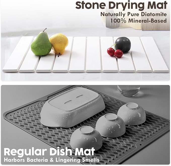 Large Stone Dish Drying Mat for Kitchen Counter, Premium Diatomaceous Earth - Image 6
