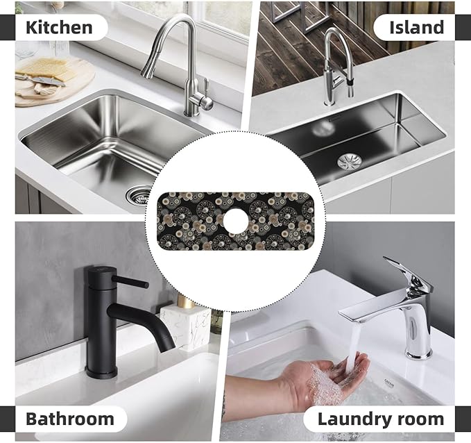 Paisley Mandala Brown And Black Floral Kitchen Sink Splash Guard Faucet Mat - Image 7