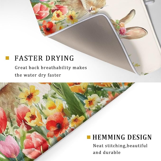Easter Bunny Dish Drying Mat 18x24 inch Spring Floral Drying Pad Holiday - Image 3