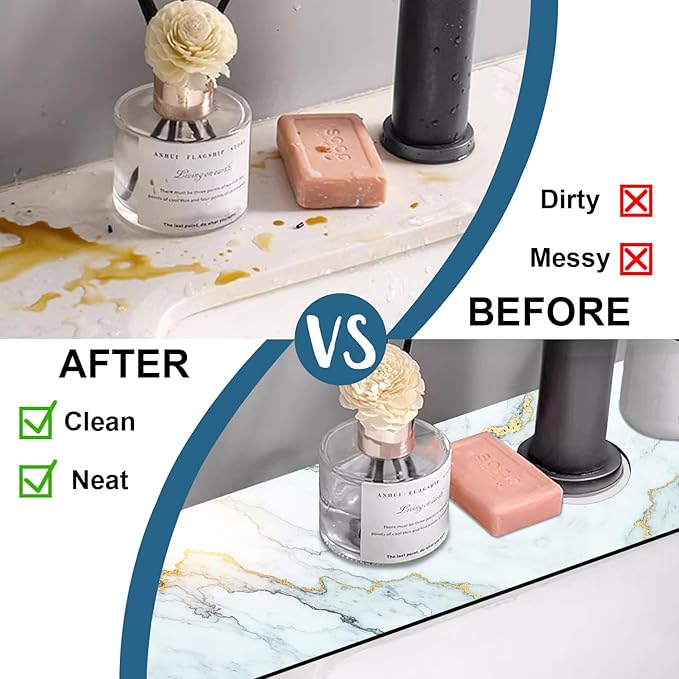 Marble Pattern Sink Splash Guard Gray Gold Marble Faucet Absorbing Mat Fast - Image 6