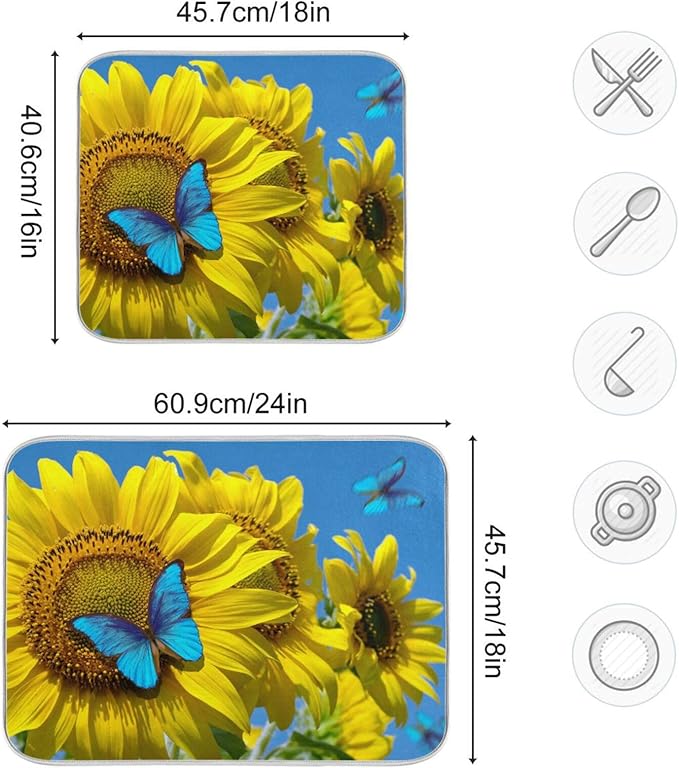 Blooming Sunflowers Dish Drying Mat Super Absorbent Drying Mat Large Coffee Mat - Image 3