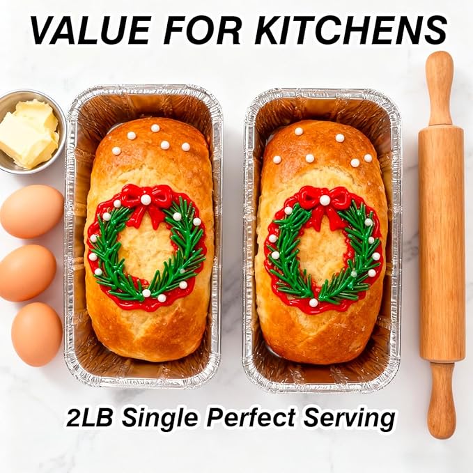 50 Pack 2Lb Loaf Pans, 8.5" X 4.5" X 2.6" Foil Heavy Duty Disposable Aluminum - Image 5