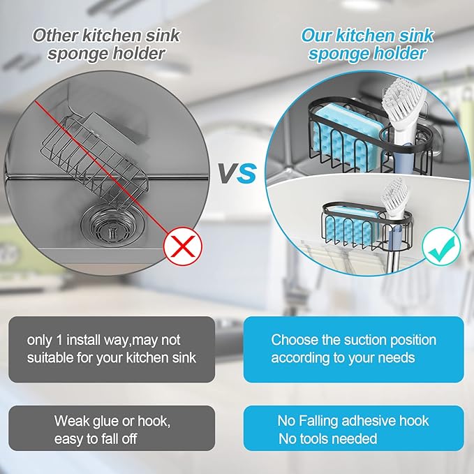 Yazoni 2-in-1 Sponge Holder for Kitchen Sink, Sink Caddy Kitchen Sink Organizer - Image 3
