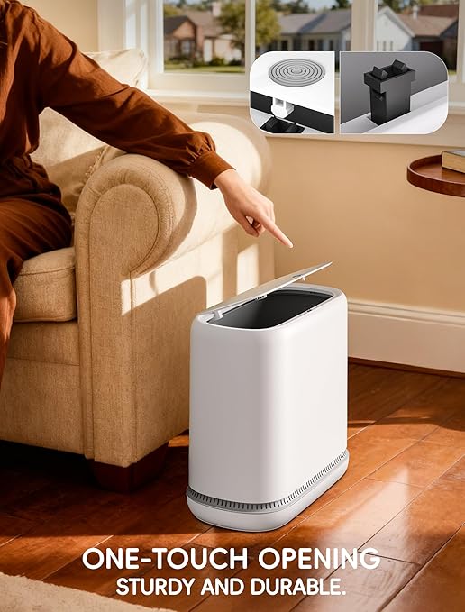 Bathroom Trash Can with Lid, Slim 2.3 Gallon Vacuum adsorption Garbage Bin - Image 7