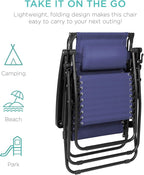 Best Choice Products Folding Zero Gravity Outdoor Recliner Patio Lounge Chair w/Adjustable Canopy Shade, Headrest, Side Accessory Tray, Textilene Mesh - Navy Blue - Image 8