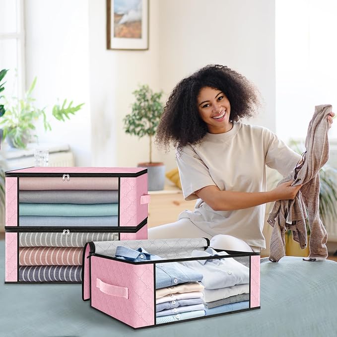 HomeHacks Storage 4-Pack Clothes Organizer Storage Bags Foldable Storage Box - Image 7