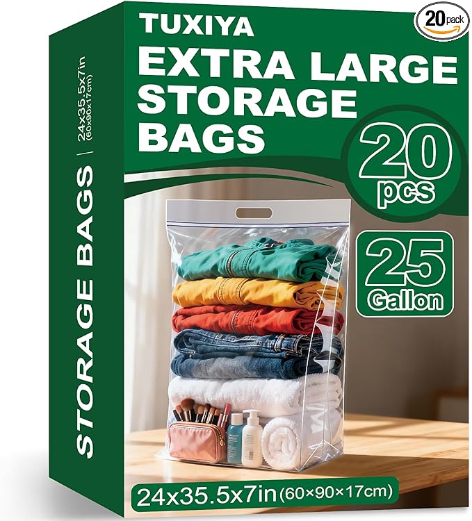 20 PACK 25 Gallon Extra Large Storage Bags, 35.5"x 24"x 7" Resealable Clear by Unknown