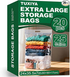 20 PACK 25 Gallon Extra Large Storage Bags, 35.5"x 24"x 7" Resealable Clear by Unknown