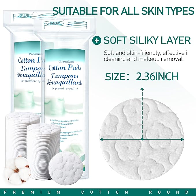 Premium Cotton Rounds for Face, 100% Pure & Natural Facial Cleansing Round Pads - Image 2