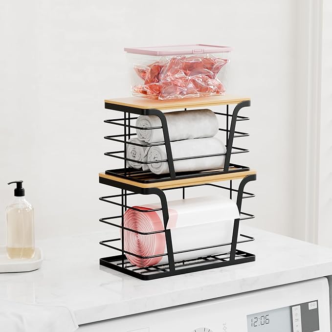 2 Pack Stackable Storage Laundry Kitchen Organizers, Wall Mount Trash Bag Holder - Image 6